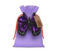 Dreamlike Purple Butterfly Print Drawstring Present Bag,Reusable Fabric Sack With Kraft Paper Hang Tag