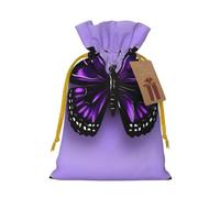 Dreamlike Purple Butterfly Print Drawstring Present Bag,Reusable Fabric Sack With Kraft Paper Hang Tag