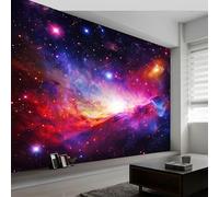 Dreamlike Purple Galaxy Wall Mural, Nebula Stars Pattern Photo Wallpaper, Modern Non-Woven Mural Poster Wallpaper for Living Room or Kids Bedroom, 200 x 140 cm (W x H)