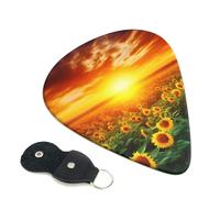 Dreamlike Sunset Of A Sunflower Field 6 Pack Guitar Picks With Holder, Personalized Guitar Plectrums Non-Slip Portable Ukulele Bass Picks 0.71mm For Acoustic Guitar Lovers Gifts