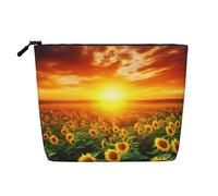 Dreamlike Sunset of A Sunflower Field Cosmetic Bag for Women- Portable Travel Organiser, Toiletry Bag with Zip Closure