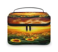Dreamlike Sunset Of A Sunflower Field Makeup Bag Toiletry Bag Cosmetic Bags