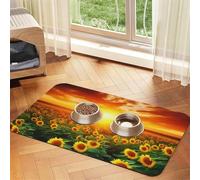 Dreamlike Sunset of A Sunflower Field Pet Feeding Mat 30x45cm, Absorbent Dog Mat for Food and Water Bowl, PU Leather Cat Food Mat Waterproof Dog Bowl Mats Quick Dry Pet Placemats-No Stains