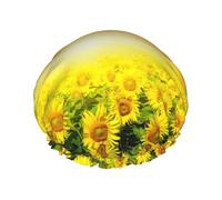 Dreamlike Sunset Of A Sunflower Field Printed Bathing Hats, Dual Layer Reusable Headgear, Large Hair Cover For Daily Skin Care