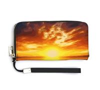 Dreamlike Sunset Of A Sunflower Field RFID Blocking Wallet for Women,Clutch With Change Pocket, Wristlet Wrist Strap with Card Slots