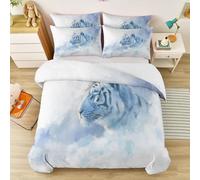 Dreamlike Tiger Clouds Duvet Cover Set Soft Comforter, Print Pattern 3 Piece Bedding Set with Pillowcase White And Blue All Season Decorative Quilt Cover for Kids Adults 135 x 200 cm