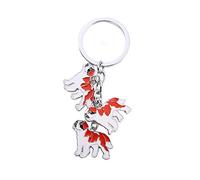 Dreamls Dogs ID Tag Keychain, Pretty Three Pet Dog Pendant Metal Keychain Ring Handbag Purse Car Keyfob for Friends Lover (Red Saint bernard)