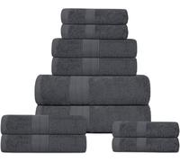 DreamNights 10 Piece Towel Set - 2 Bath Towels, 4 Hand Towels, 4 Washcloths and 2 Free Extra Mitt gloves 100% Cotton Hotel Quality Super Soft and Highly Absorbent (Charcoal)