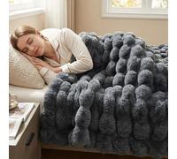 DREAMNINE Bubble Faux Rabbit Fur Throw Blanket, 130 x 150 cm, Grey | 100% Polyester reversible bubble throw, anti-shed plush decor for couch bedroom, premium holiday gift for all ages