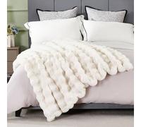 DREAMNINE Bubble Faux Rabbit Fur Throw Blanket, 180 x 200 cm, Cream White | 100% Polyester reversible bubble throw, anti-shed plush decor for couch bedroom, premium holiday gift for all ages