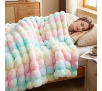 DREAMNINE Decorative Colorful Soft Thick Faux Fur Throw for Kids, Girl, Women - 50" x 60", Luxury Rainbow Tie-dye Fleece Fuzzy Blanket - Warm, Cozy, Plush for Winter - Cute, Lovely