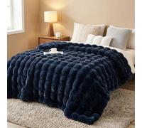 DREAMNINE Soft Faux Bubble Rabbit Fur Blanket Full Size, Thick Cozy Decorative Warm Fuzzy Fur Blanket for Bed Couch Sofa Chair Bedroom Living Room Dorm Gift, 70 * 80 Inches, Navy Blue