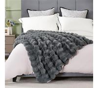 DREAMNINE Soft Fuzzy Bubble Faux Rabbit Fur Throw Blanket for Couch 50" x 60", Double Sided Long Shaggy Thick Warm Fluffy Blankets for Winter, Decorative Luxury Gray Cozy Plush Cute Furry Blanket,Grey