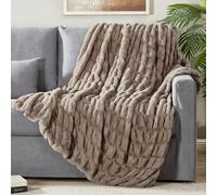 DREAMNINE Soft Plush Ruffle Fluffy Faux Rabbit Fur Blanket for Couch 50" x 60", Solid Thick Shaggy Warm Fuzzy Blankets for Winter, Decorative Poofy Ruched Furry Blankets for Dorm Bedroom Sofa, Brown