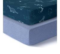 Dreamology Baby Cot Sheets,100% Cotton Jersey sheets, Soft and Breathable fitted sheet, Girls, Boys,cot Sheet 120x60 fitted, Crib sheet, Baby Mattress Sheet | Dino, Denim Blue