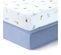 Dreamology Cot Bed Sheets,100% Cotton Jersey, Soft, Breathable,CotBed Fitted Sheet,Toddler bed sheet, Girls, Boys, Cot Bed Sheet and Crib sheet 140 x 70cm,Baby Matress Sheets | Blue, Animal