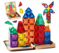 Dreamon 60 PCS Mini Magnetic Tiles Set Travel Magnetic Tiles for Kids with Iron Case Magnetics Blocks Building Toy Christmas Birthday Gift Boys Girls Age 3 4 5 6 7 8 Years