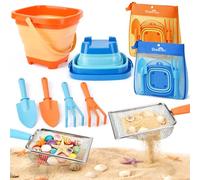 Dreamon Beach Sand Toys 2 Set Collapsible Bucket and Spade Beach Set Kids with Sand Sifters Beach Shovel Rakes Seashell Bag Outdoor Toys for Children Toddlers 3 4 5 Years Old