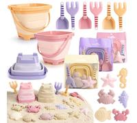 Dreamon Beach Sand Toys for Kids 18PCS Bucket and Spade Collapsible, Sand Toys for Sand Pit with Shovels and Animal Soft Sand Molds, Outdoor Toys for Children Toddles Age 3 4 5 (Pink)