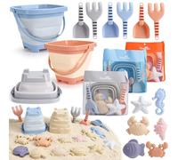 Dreamon Beach Sand Toys for Kids 18PCS Bucket and Spade Collapsible, Sand Toys for Sand Pit with Shovels and Animal Soft Sand Molds, Outdoor Toys for Children Toddles Age 1 2 3 4 5 (Blue)