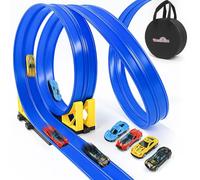 Dreamon Car Track 5M - Speed Race Track for Toy Cars with 4 Diecast Cars, 2 Ramp, 1 Storage Bag, Birthday Gifts for 3 4 5 6 7 8 Year Boys Girls