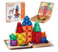 Dreamon Mini Magnetic Tiles 60pcs, Travel Magnetic Tiles for Kids with Iron Box Airplane Activities Gift for Boys Girls 3 4 5 6 7 Year Old