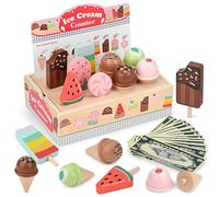 Dreamon Wooden Ice Cream Toy Set, Kids Kitchen Play Food Ice Cream Shop, Toddler Learning Role Play Toy Gifts for 3 4 5 Year Old Girls & Boys
