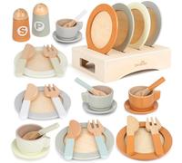 Dreamon Wooden Play Food Set, Tea Sets for Toddlers Play Kitchen Accessories for Kids with 27 PCS Play Pots&Pans and , Kitchen Toy and Gifts for 2+ Old, Color Neutral