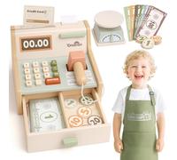 Dreamon Wooden Till Toys for Kids Cash Register with Scanner Play Money Apron Weighing Scale Christmas Birthday Gift for 3 4 5 6 Years Old Boys Girls
