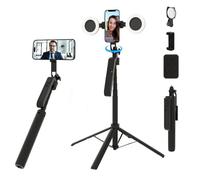 DreamPigeon 71" Auto Face Tracking Tripod with Lights, No App Required, 360° Rotation Phone Stand with Rechargeable Remote Control, Motion Sensor Selfie Stick
