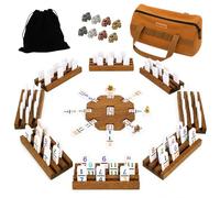 Dreamplay Gifts Mexican Train Double Twelve Domino Set | Solid Wood Hub & 8 Tile Racks, 8 Metal Train Markers, 91 Colour Number Tiles,Tabletop Game for Game Night(8 Tile Racks)