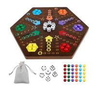 Dreamplay Gifts New Ludo Game, Solid Wood Double-Sided Ludo Game Board for 6 and 4 Players, Comes with 24 Marbles, 6 Dice, and an Instruction Manual - Ideal for Family & Friends Parties