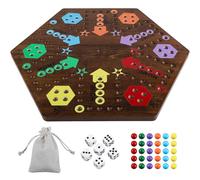 Dreamplay Gifts New Ludo Game, Solid Wood Double-Sided Ludo Game Board for 6 and 4 Players, Comes with 24 Marbles, 6 Dice, and an Instruction Manual - Ideal for Family & Friends Parties