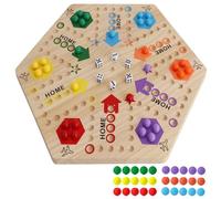 Dreamplay Gifts New Ludo Game, Solid Wood Double-Sided Ludo Game Board for 6 and 4 Players, Comes with 24 Marbles, 6 Dice, and an Instruction Manual - Ideal for Family & Friends Parties