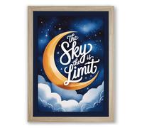 Dreams Beyond the Moon Typography Framed Wall Art Print A1 (84.1×59.4cm) Oak, Wall Decor for Living Room, Bedroom, Office & Home, Ready to Hang, Art Gift