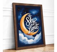 Dreams Beyond the Moon Typography Framed Wall Art Print A1 Walnut Frame