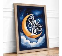 Dreams Beyond the Moon Typography Framed Wall Art Print A4 (29.7×21cm) Oak, Wall Decor for Living Room, Bedroom, Office & Home, Ready to Hang, Art Gift