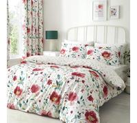 Dreams & Drapes Abstract Poppy Duvet Cover Set Double 200 x 200cm - Polycotton Easy Care Floral Bedding, Reversible Modern Poppy Design with 2 Pillowcases