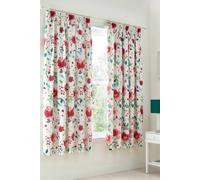 Dreams & Drapes Abstract Poppy Lined Pencil Pleat Curtains - Pair of Fully Lined Floral Window Drapes, 66" Width x 72" Drop (168 x 183cm), Traditional Printed Design, Matching Duvet Set Available