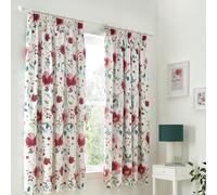 Dreams & Drapes Abstract Poppy Lined Pencil Pleat Curtains - Pair of Fully Lined Floral Window Drapes, 66" Width x 72" Drop (168 x 183cm), Traditional Printed Design, Matching Duvet Set Available