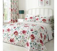 Dreams & Drapes Abstract Poppy Quilted Bedspread 200 x 230cm Red - Textured Floral Design for Bedroom, Lightweight Bedspread