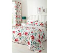 Dreams & Drapes Abstract Poppy Quilted Bedspread 200 x 230cm Red - Textured Floral Design for Bedroom, Lightweight Bedspread