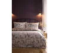 Dreams & Drapes Lodge Alpine Stag Brushed Cotton Duvet Cover Set, 100% Cotton, Super-King 260x220cm, Natural, Hand-Drawn Mountain Lodge Print, Orange