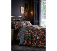Dreams & Drapes Design Bejewelled Quilted Bedspread, Navy, 100% Cotton, 200 x 230 cm, Floral Pattern with Birds and Fruits