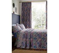 Dreams & Drapes Design Bessie Quilted Bedspread, Navy, 52% Recycled Polyester 48% Cotton, 200 x 230 cm, Floral Pattern, Reversible