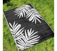 Dreams & Drapes - Black Taihiti Leaf Outdoor Rug (170 x 120cm) - Water-Resistant - Sunproof - Lightweight - Tropical Picnic Blanket in Black - 100% Polypropylene