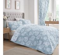 Dreams & Drapes Blue Chrysanthemum Bedspread 230x200cm - Reversible Floral Quilt - Soft Touch Vintage Bedding - Light Blue Quilted Bedspread - Botanical Bedroom Throw - 100% Polycotton Cover