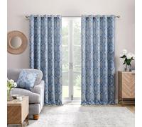 Dreams & Drapes - Blue Damask Curtains W66 x L72 (168 x 183cm) - 2x Panels - Blue Floral Eyelet Curtains & Drapes for Bedroom and Living Room - Delft Curtains in Blue & White