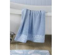 Dreams & Drapes - Blue Leaf Bath Towel (70 x 130cm) - 100% Cotton - Soft Touch & Fluffy - Botanical Vintage Towel - Blue Leaves Towel
