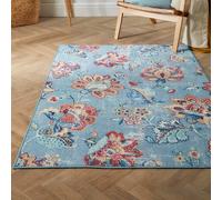 Dreams & Drapes - Blue Vintage Floral Rug (180 x 120cm) - Low Pile Rug (Hypoallergenic) - Machine Washable Rug - Non-Slip Rug in Blue - Blue Bohemian Rug - Blue Damask Rug for Living Room & Bedroom